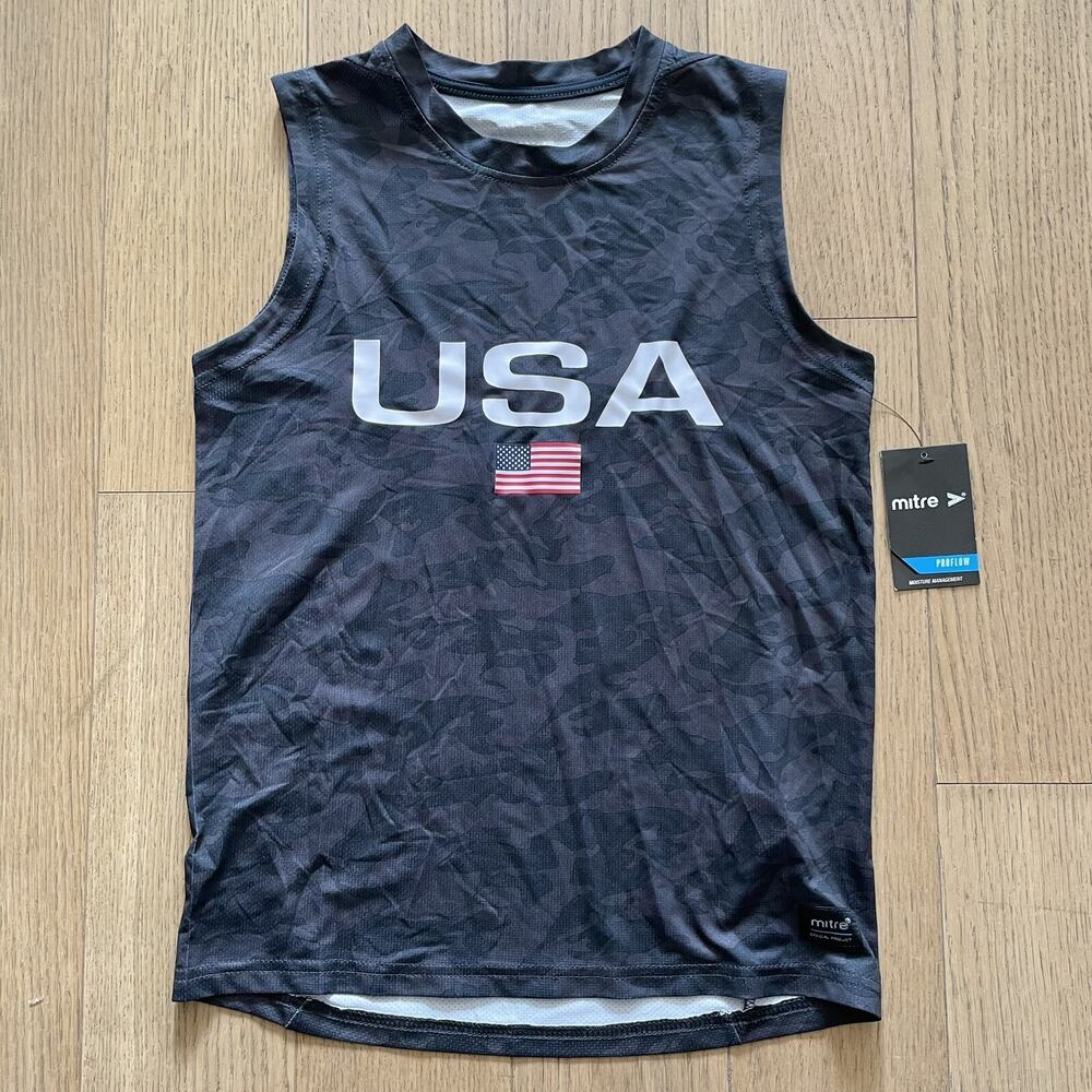 Mitre USA Kids Medium 10-12 Tank Crewneck Black Shirt NWT